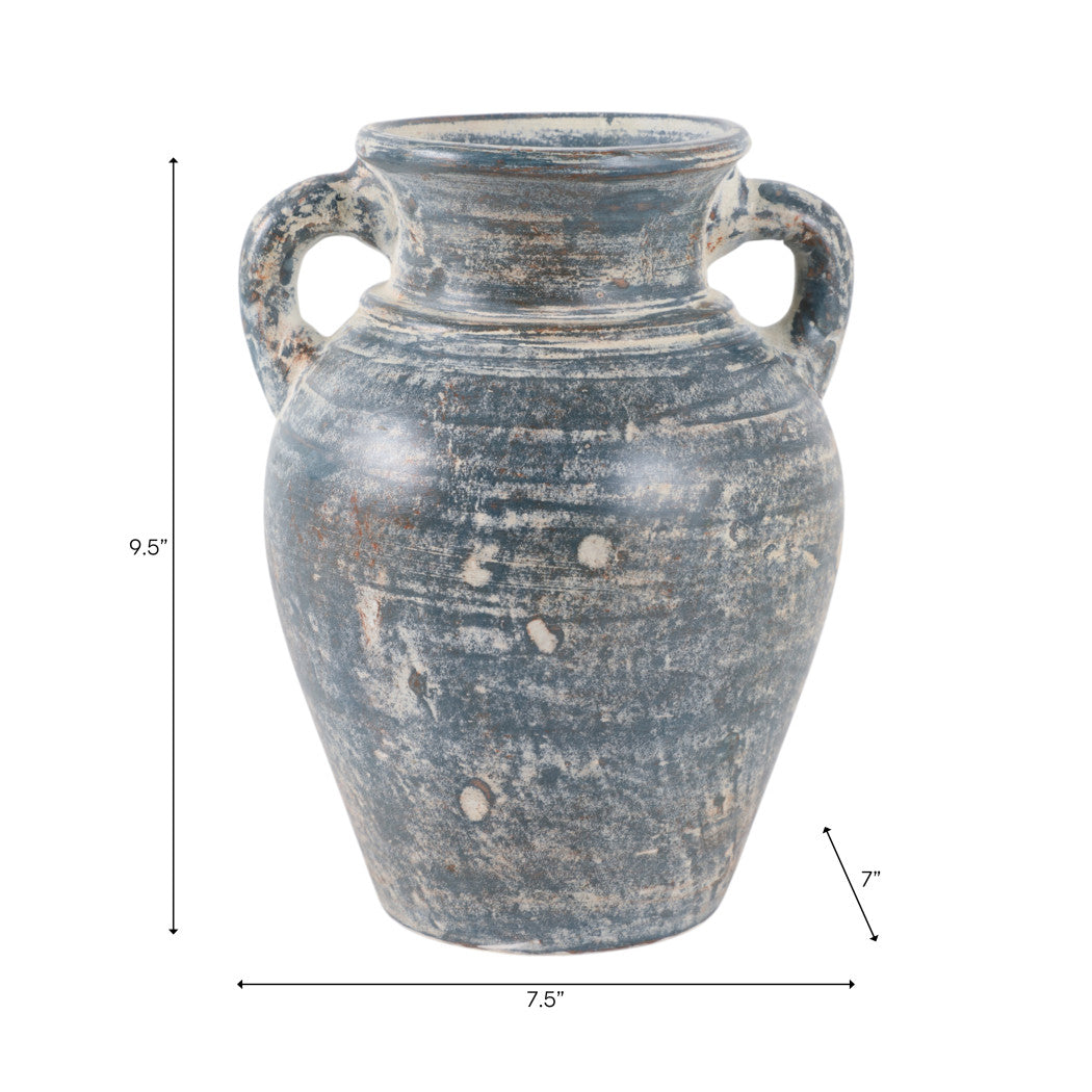 Harbor Blue Terracotta Handle Vase (9.5")