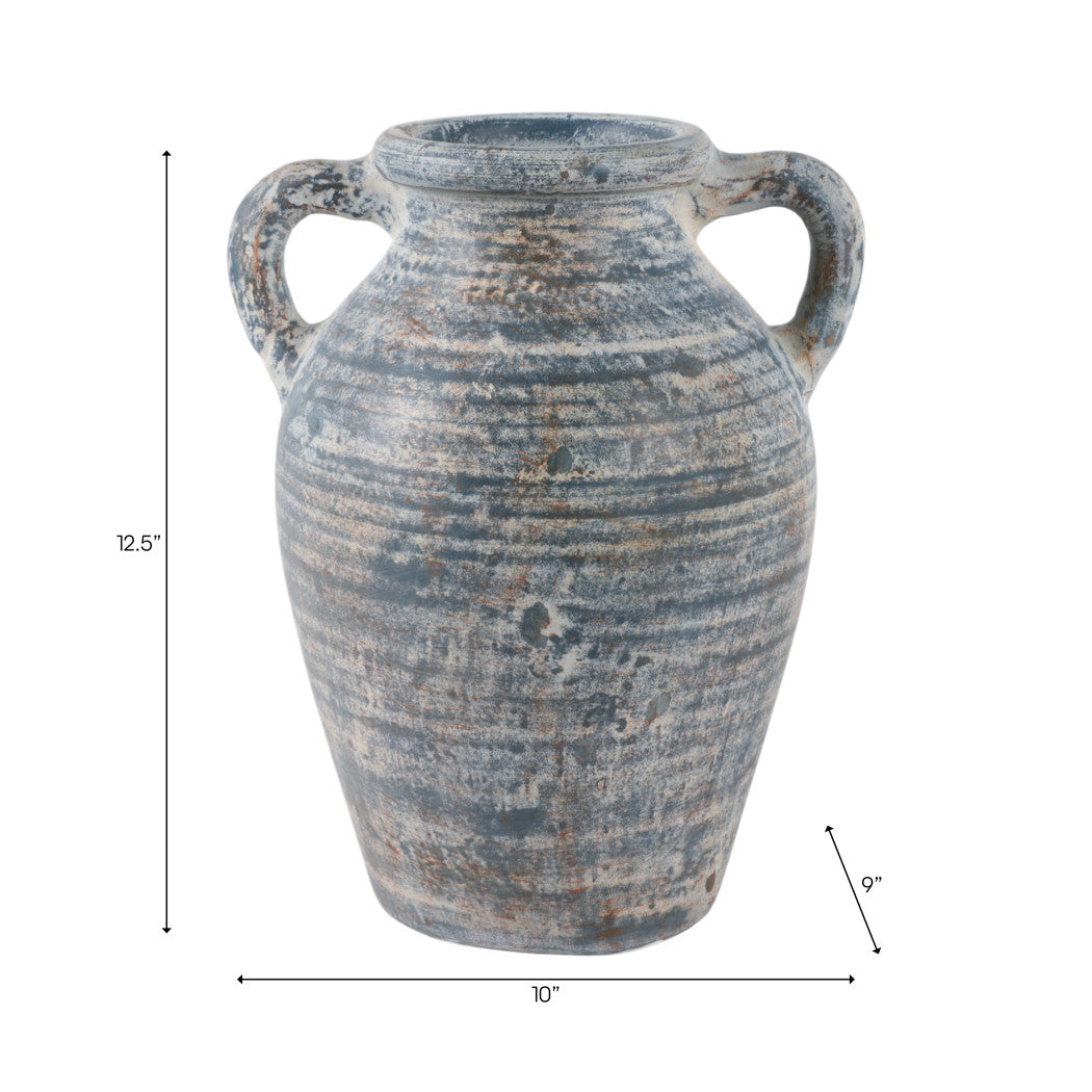 Harbor Blue Terracotta Handle Vase (12.5")
