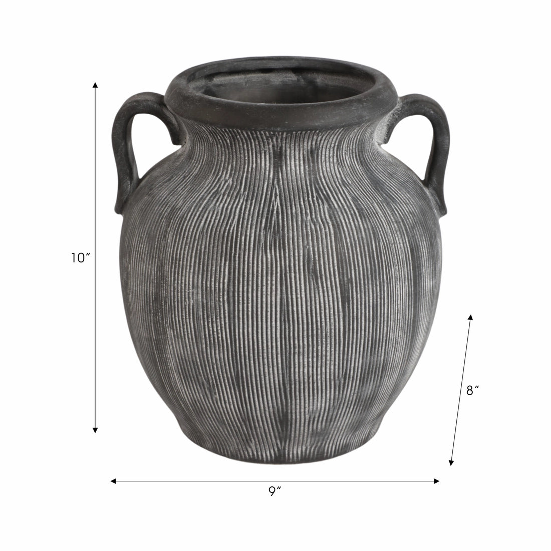 Muse Black Ribbed Ceramic Vase (10")