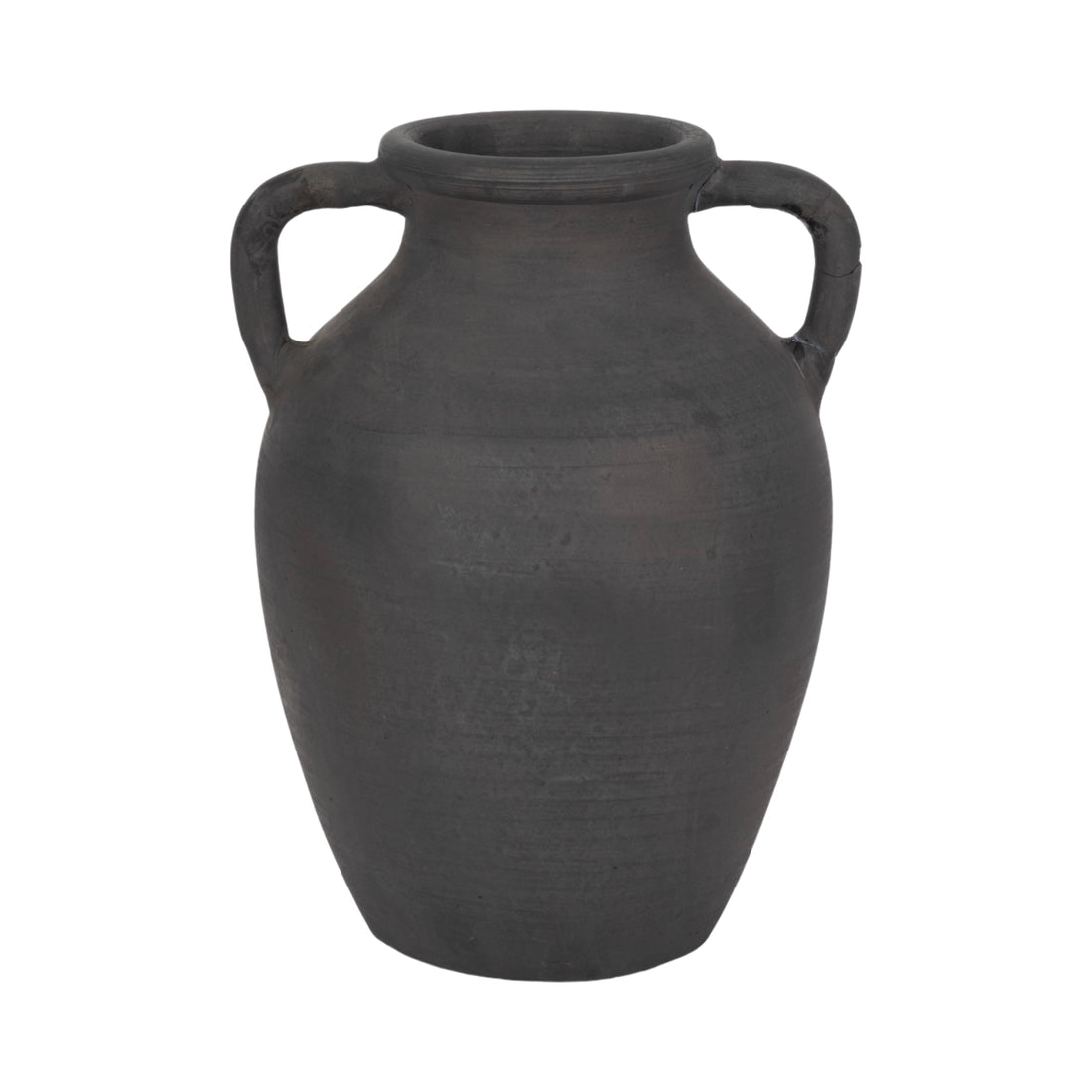 Noir Black Ceramic Handle Vase (13")