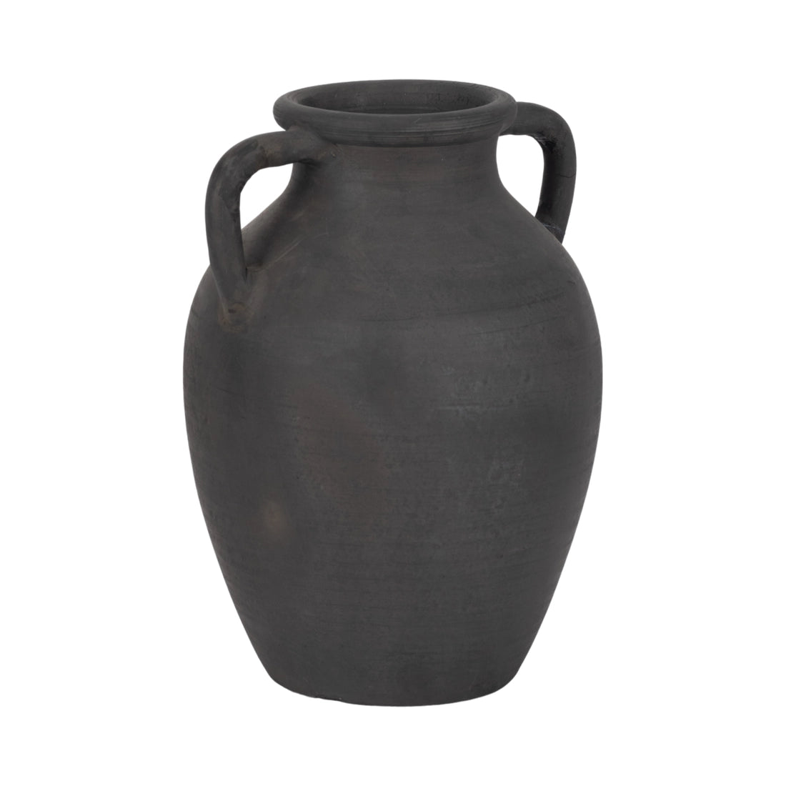 Noir Black Ceramic Handle Vase (13")