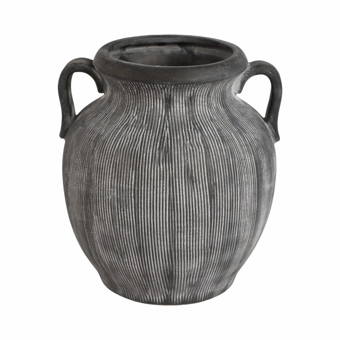 Muse Black Ribbed Ceramic Vase (10")