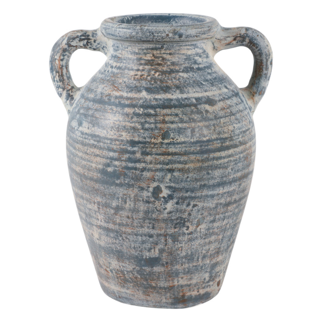 Harbor Blue Terracotta Handle Vase (12.5")