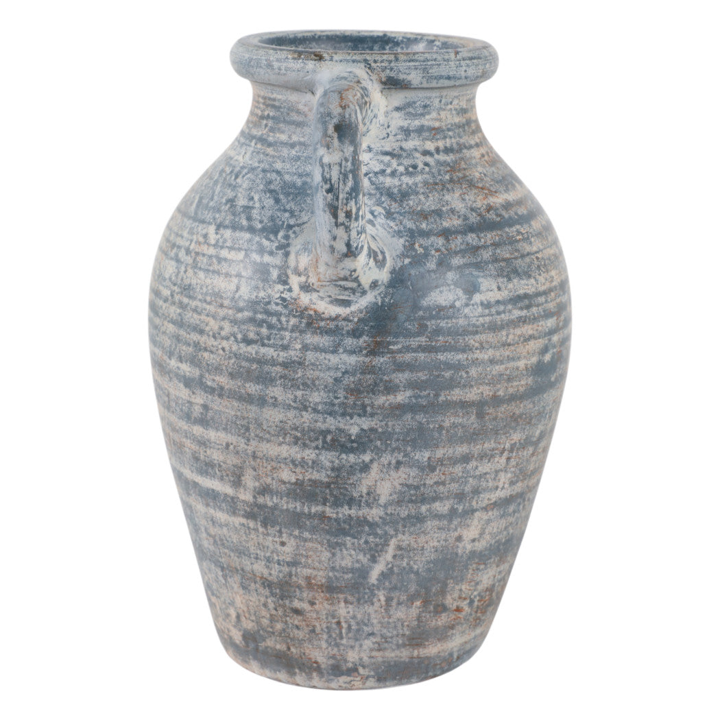 Harbor Blue Terracotta Handle Vase (12.5")