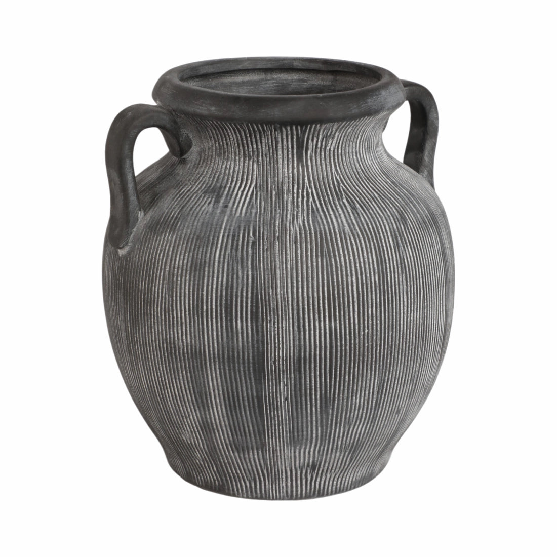 Muse Black Ribbed Ceramic Vase (10")