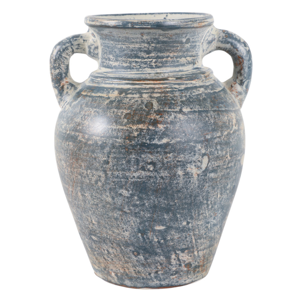 Harbor Blue Terracotta Handle Vase (9.5")