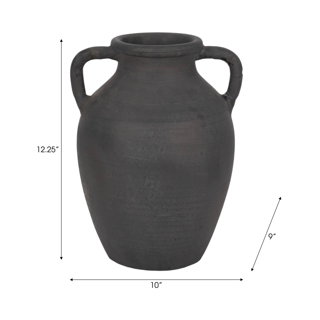 Noir Black Ceramic Handle Vase (13")