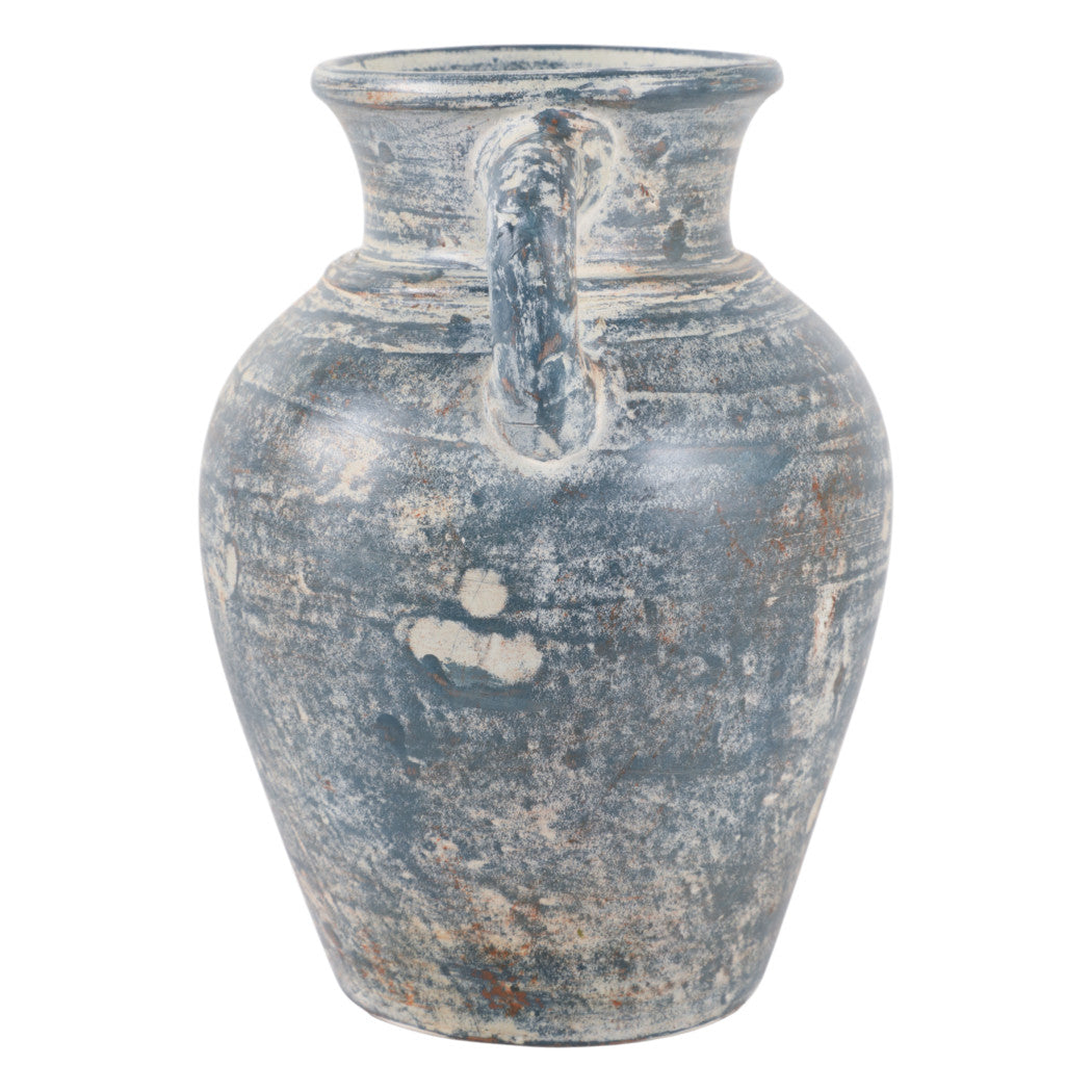 Harbor Blue Terracotta Handle Vase (9.5")