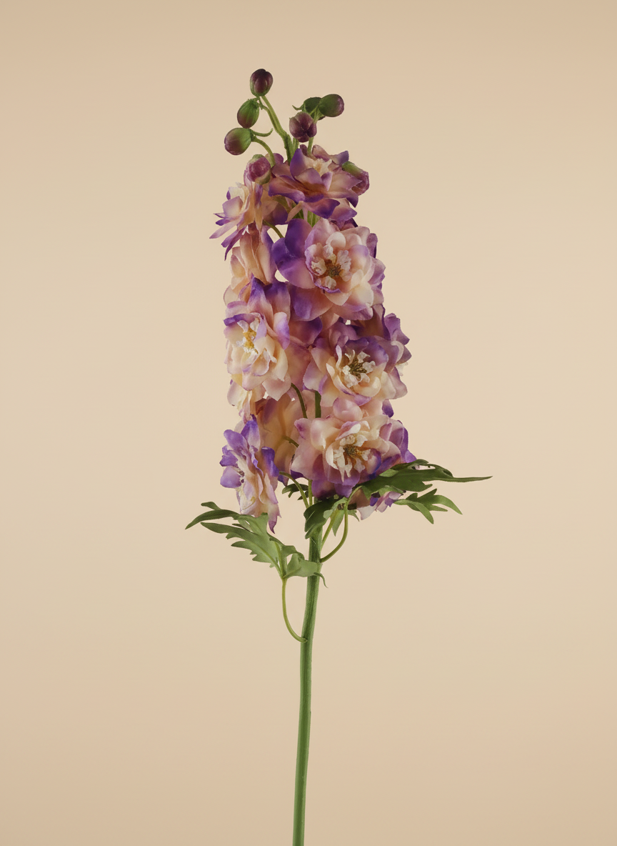Real Touch Mother Delphinium Short Stem 24" - Cream Purple