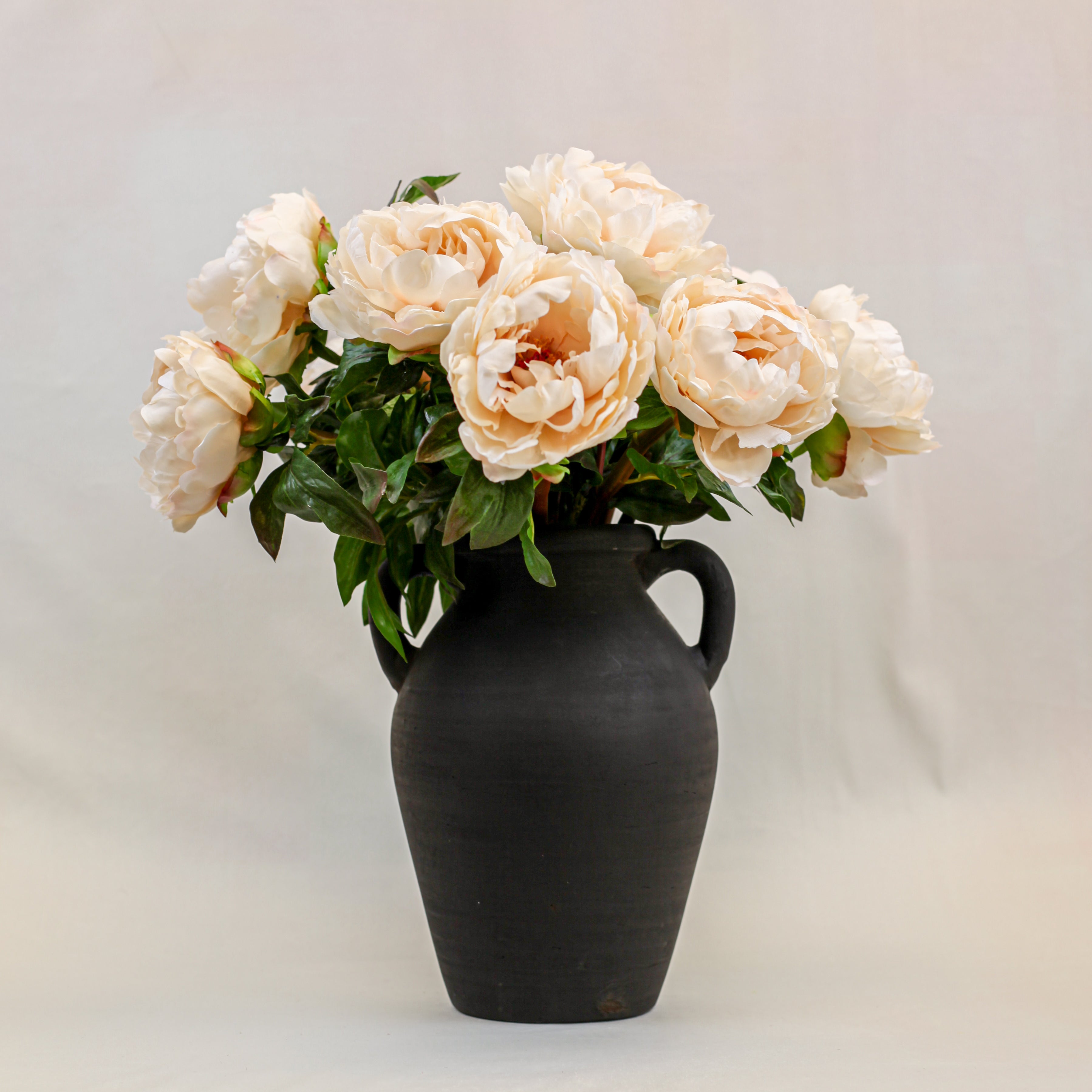 Noir Black Ceramic Handle Vase (13")