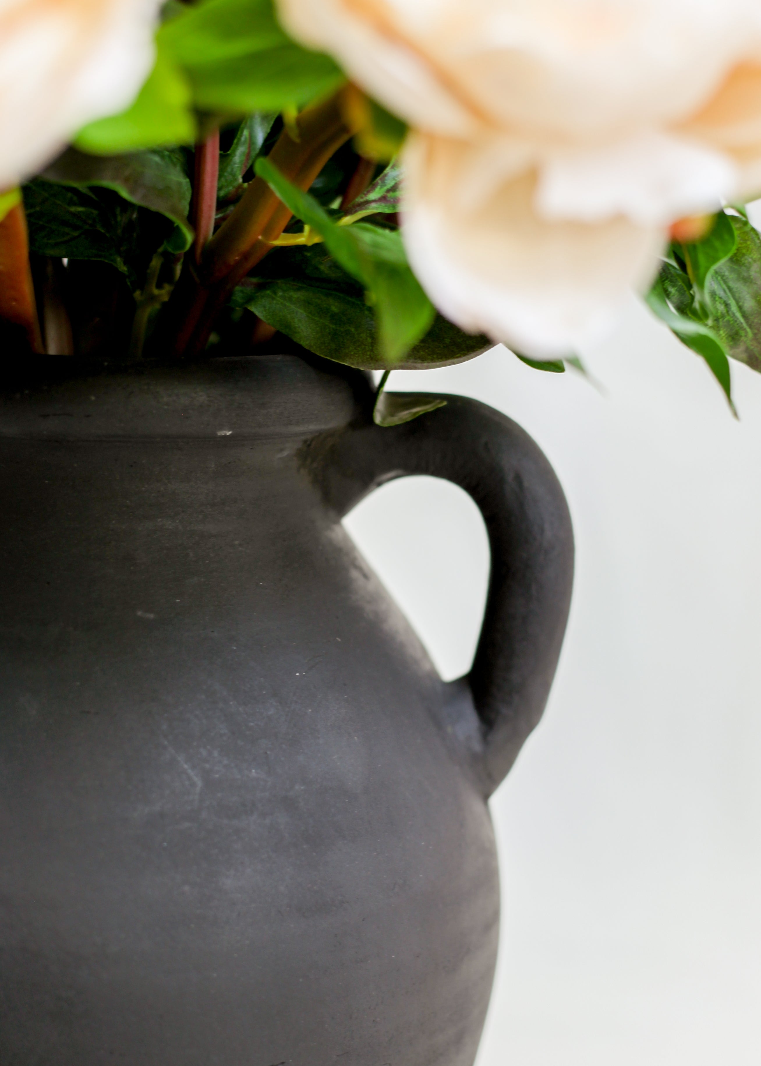 Noir Black Ceramic Handle Vase (13")