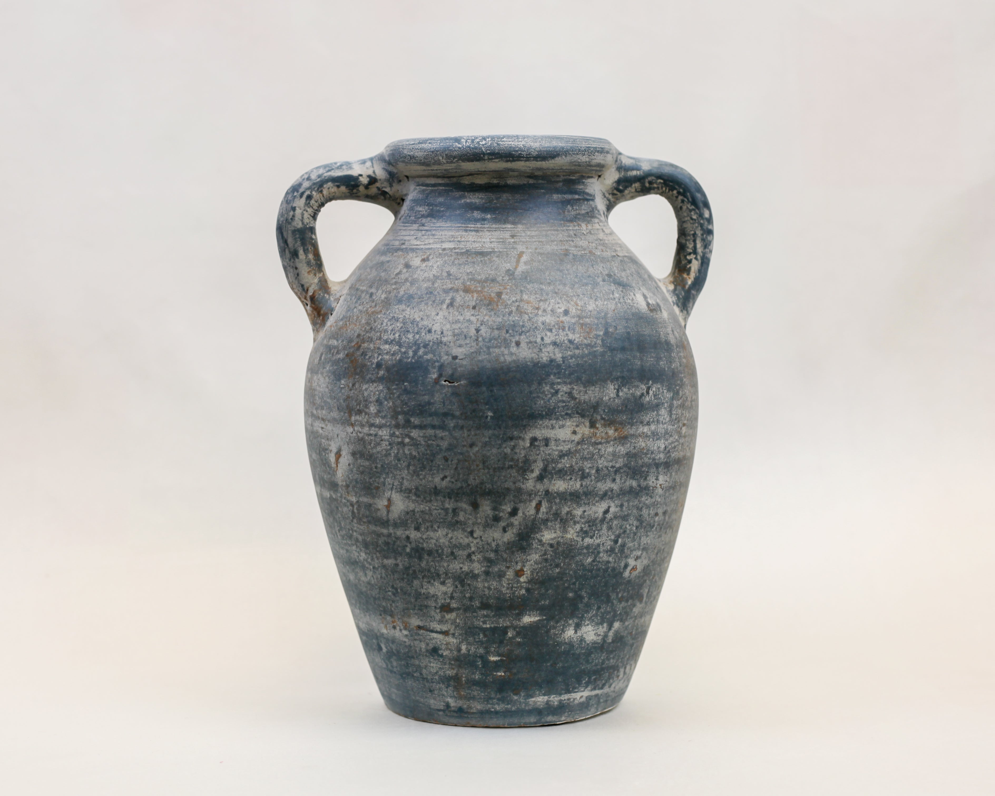 Harbor Blue Terracotta Handle Vase (12.5")