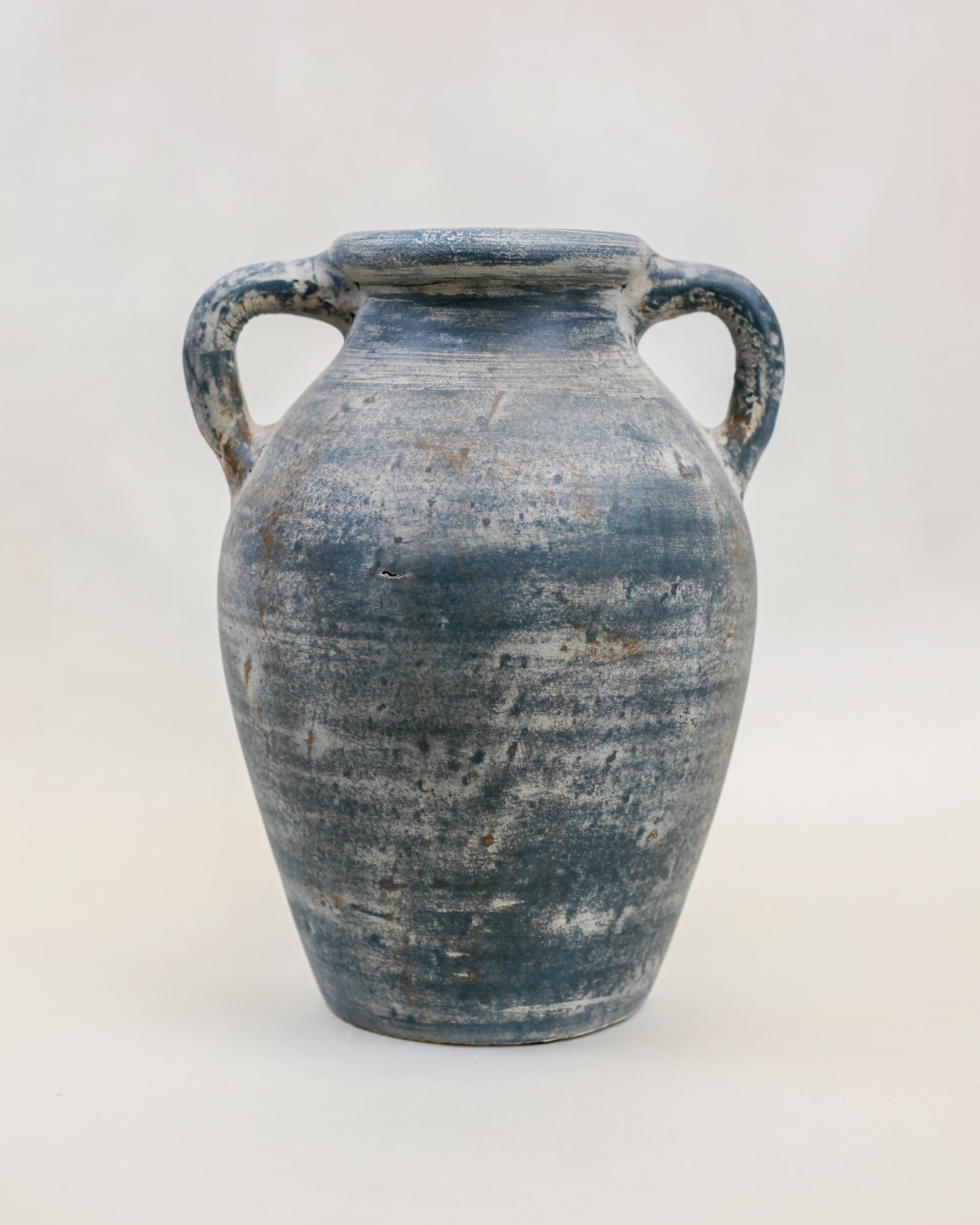 Harbor Blue Terracotta Handle Vase (12.5")