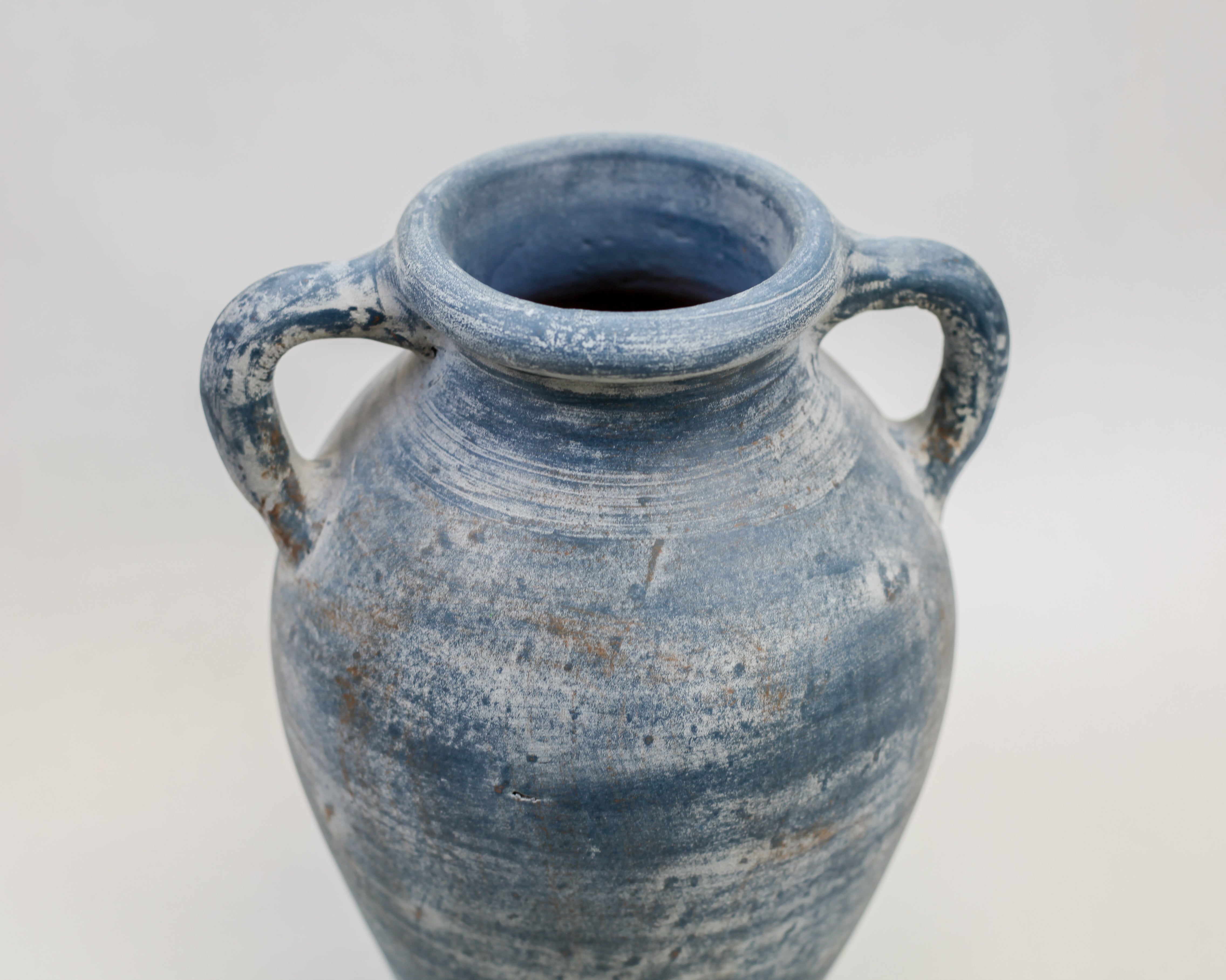 Harbor Blue Terracotta Handle Vase (12.5")