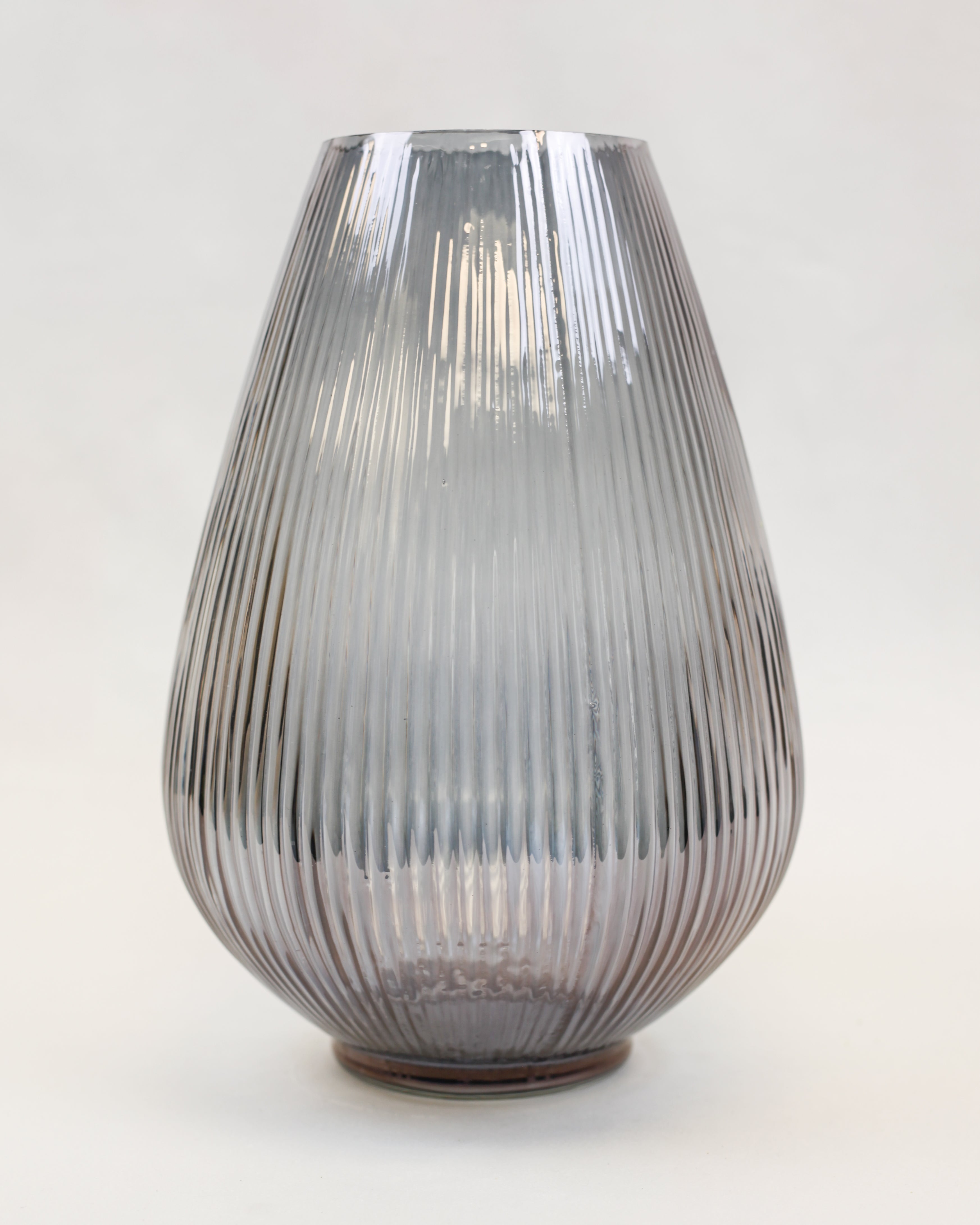 Ribbed Smoke Teardrop Vase (12")