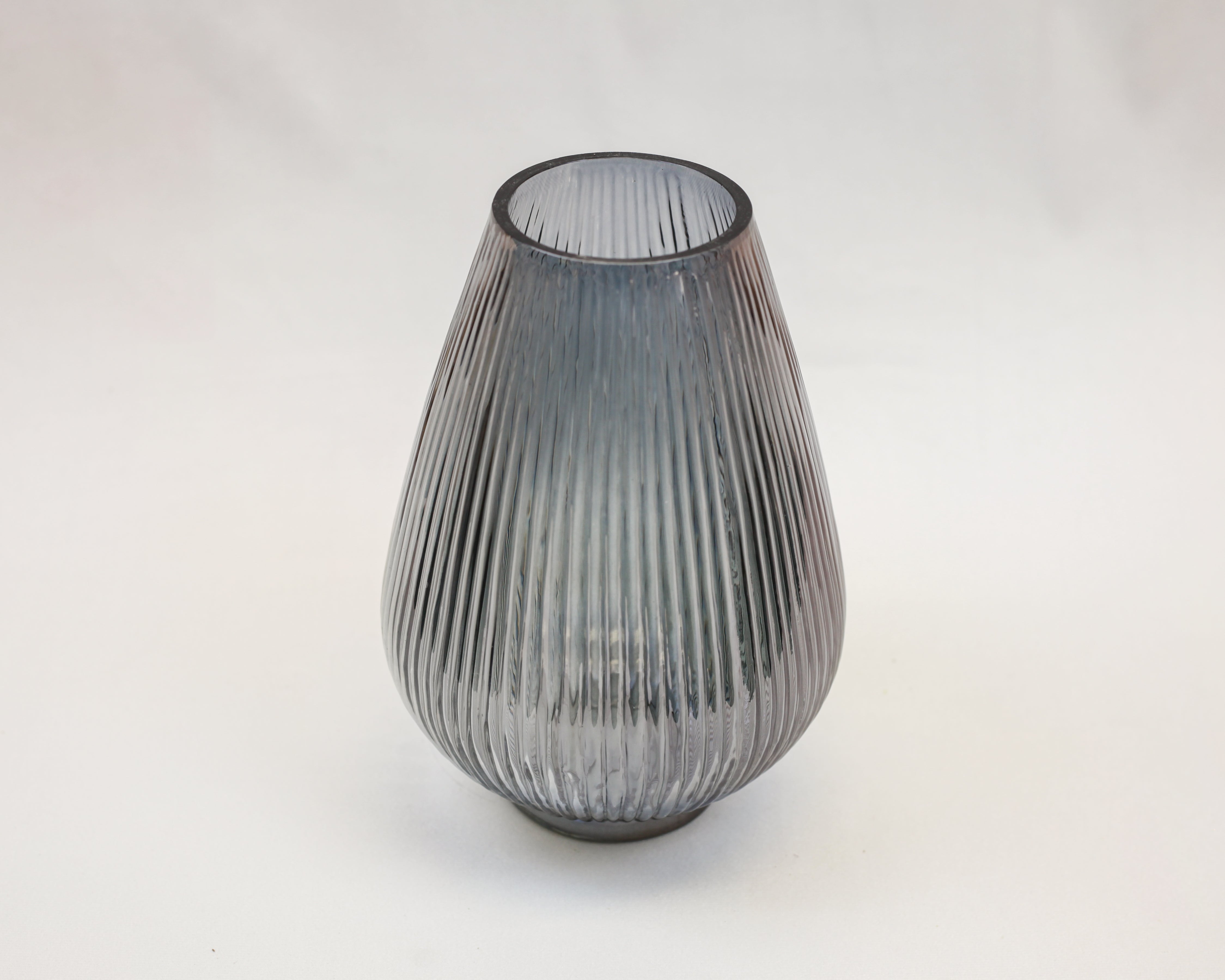 Ribbed Smoke Teardrop Vase (9")