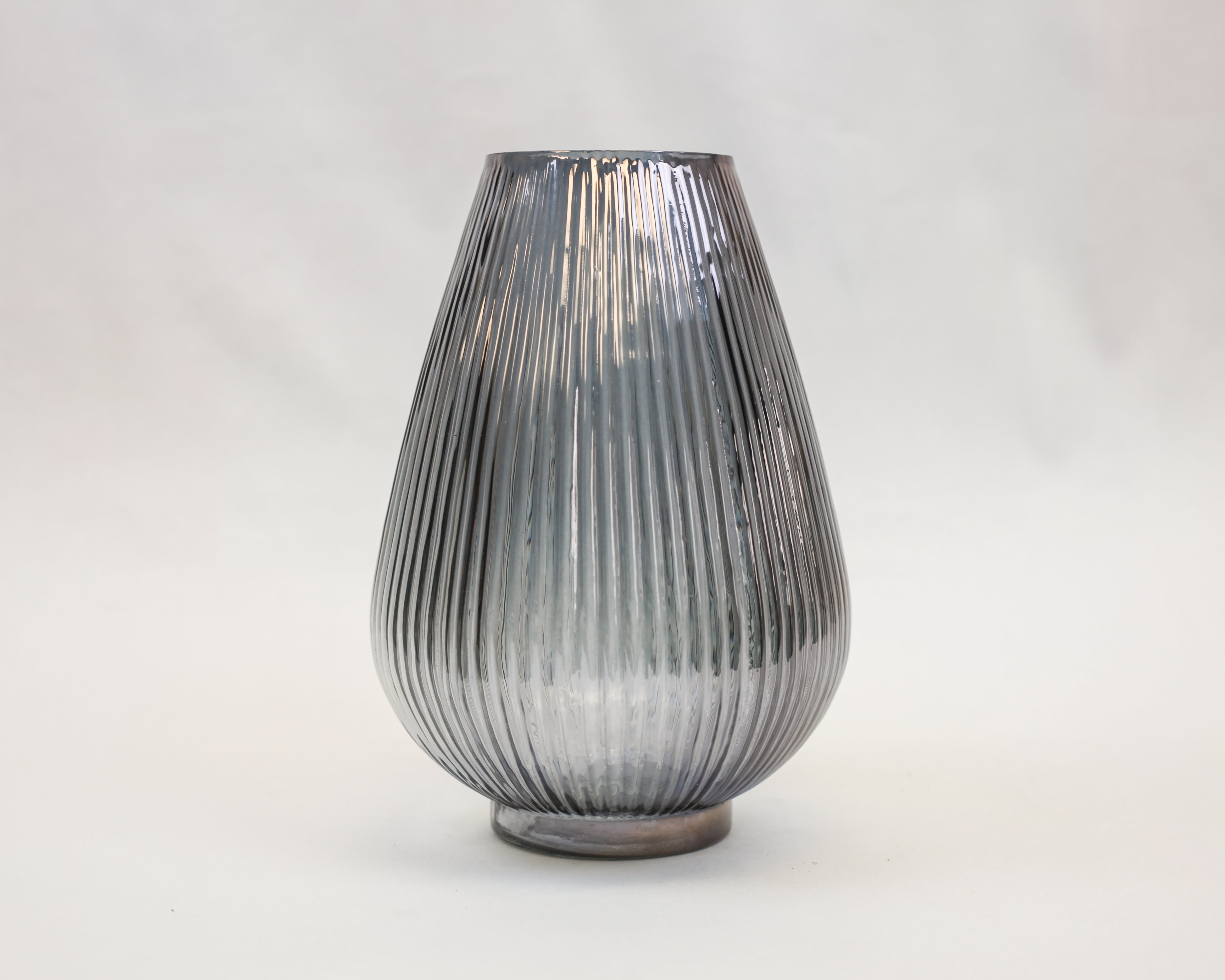Ribbed Smoke Teardrop Vase (9")
