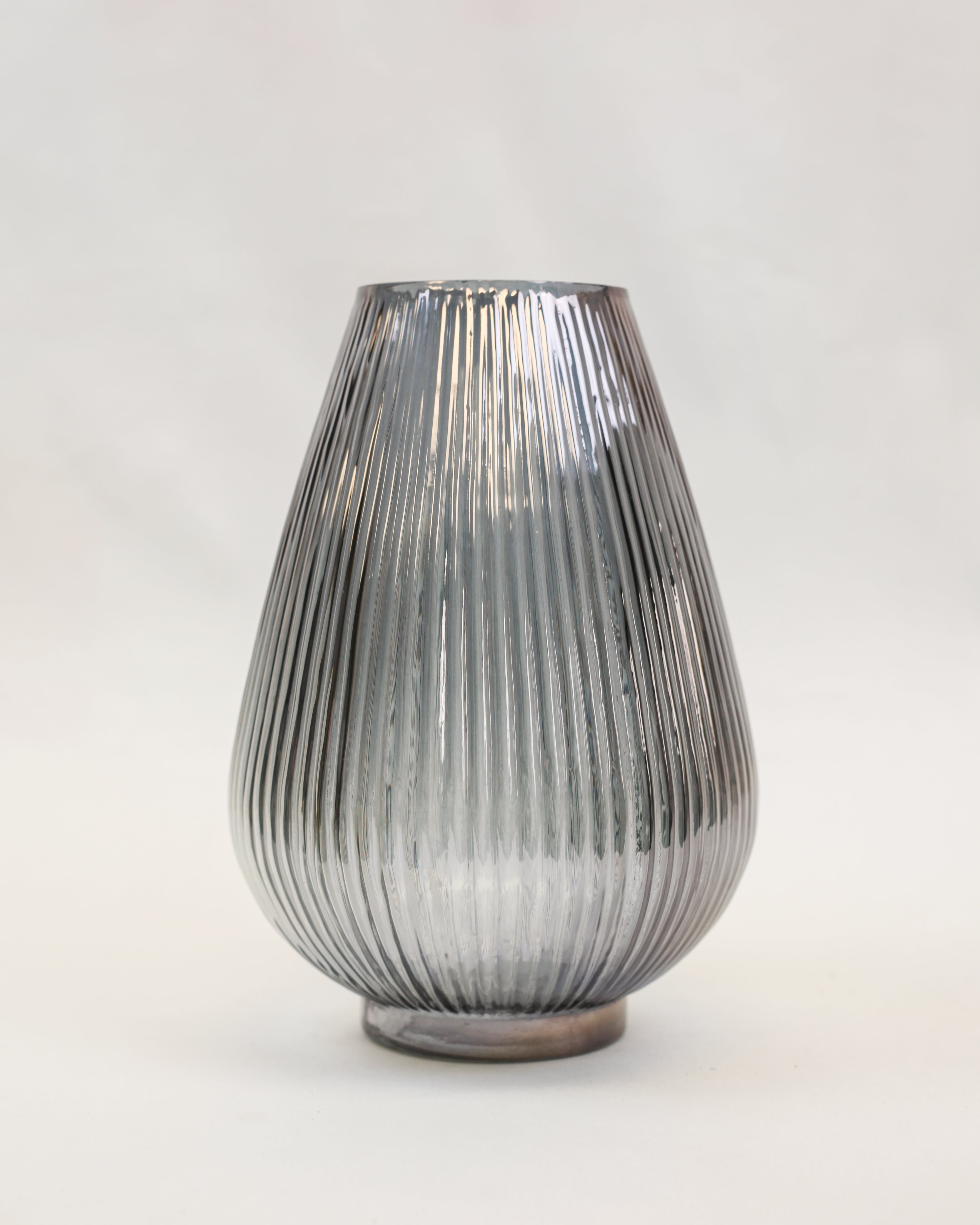 Ribbed Smoke Teardrop Vase (9")