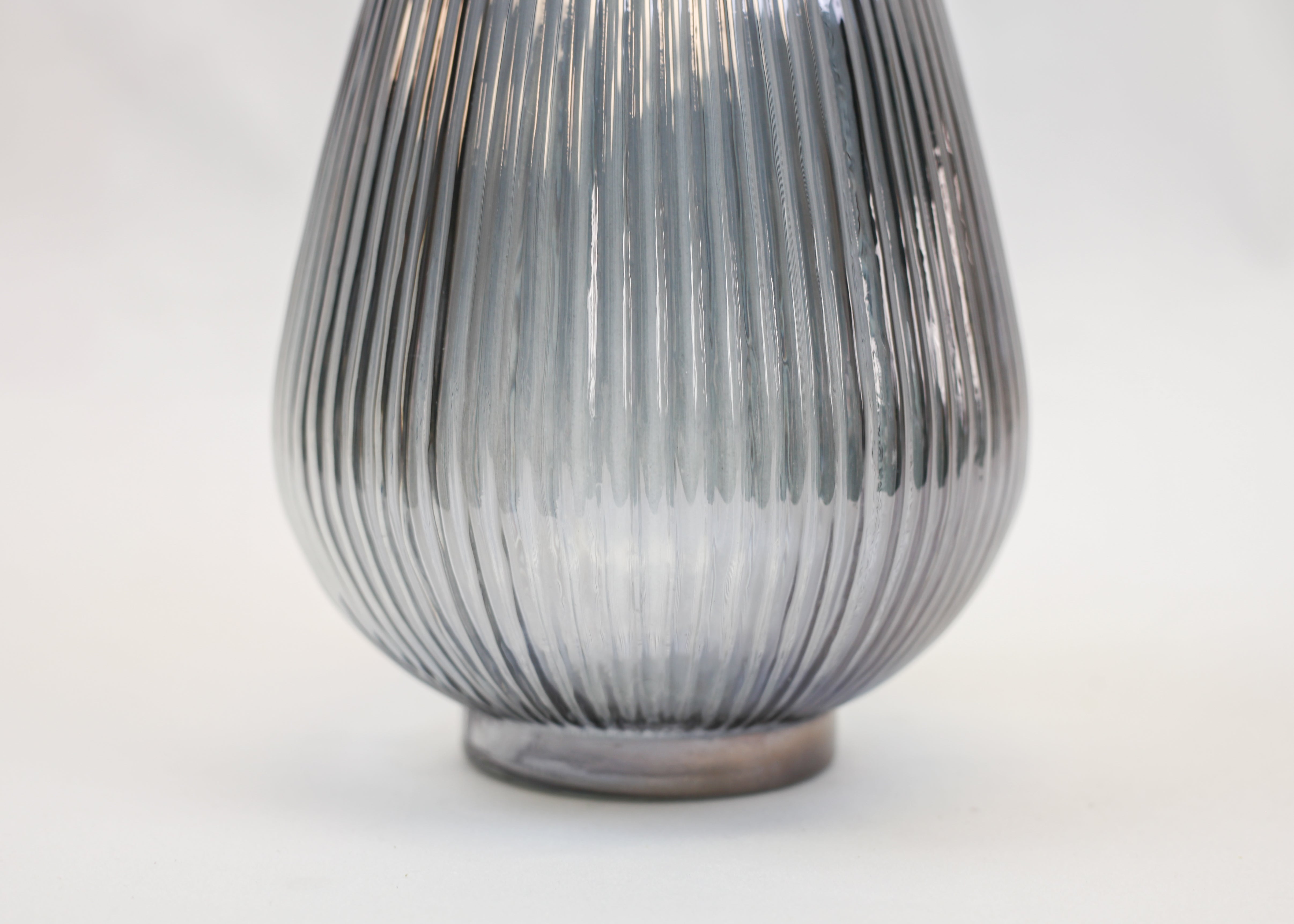 Ribbed Smoke Teardrop Vase (9")