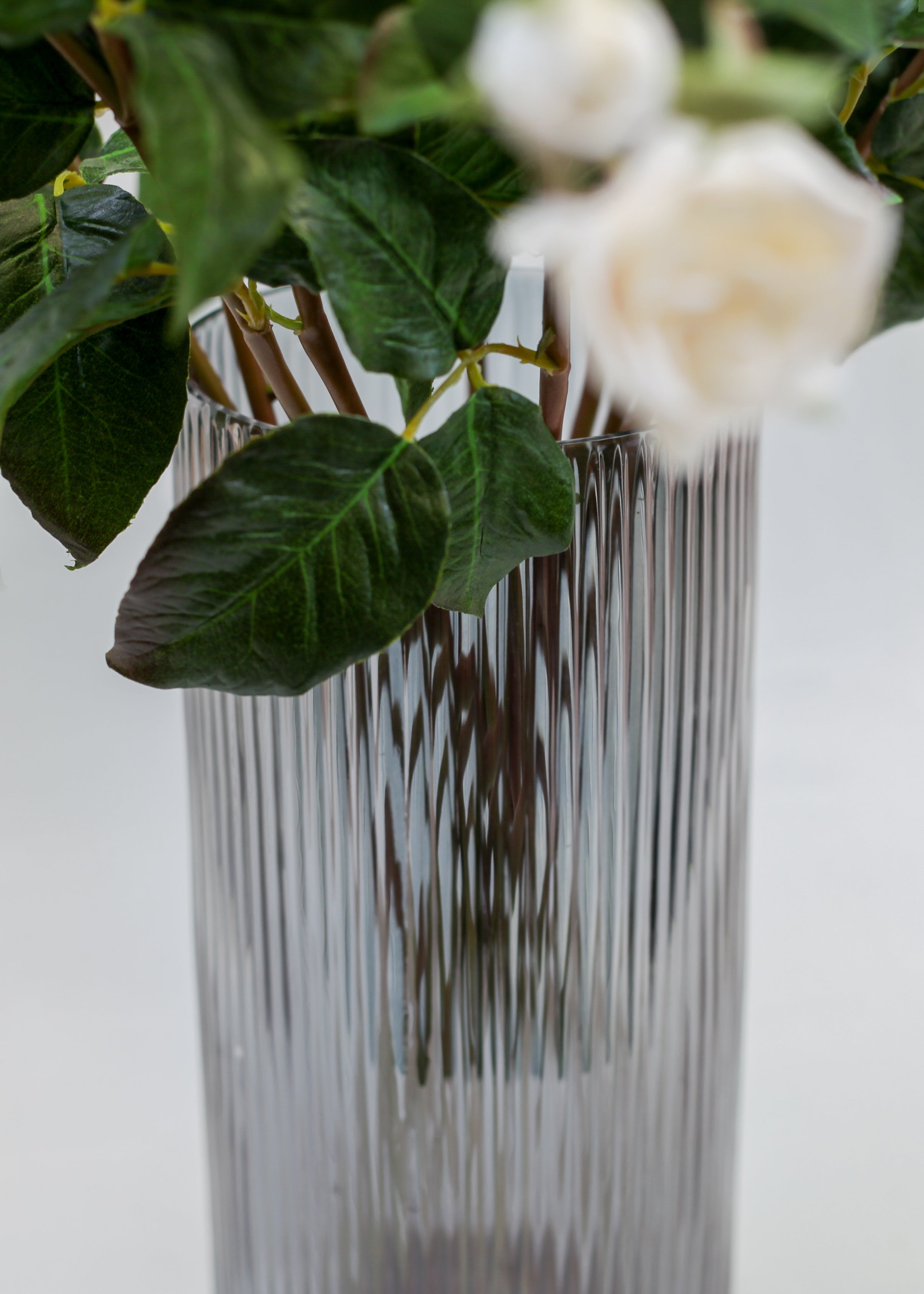 Ribbed Smoke Glass Vase (12")