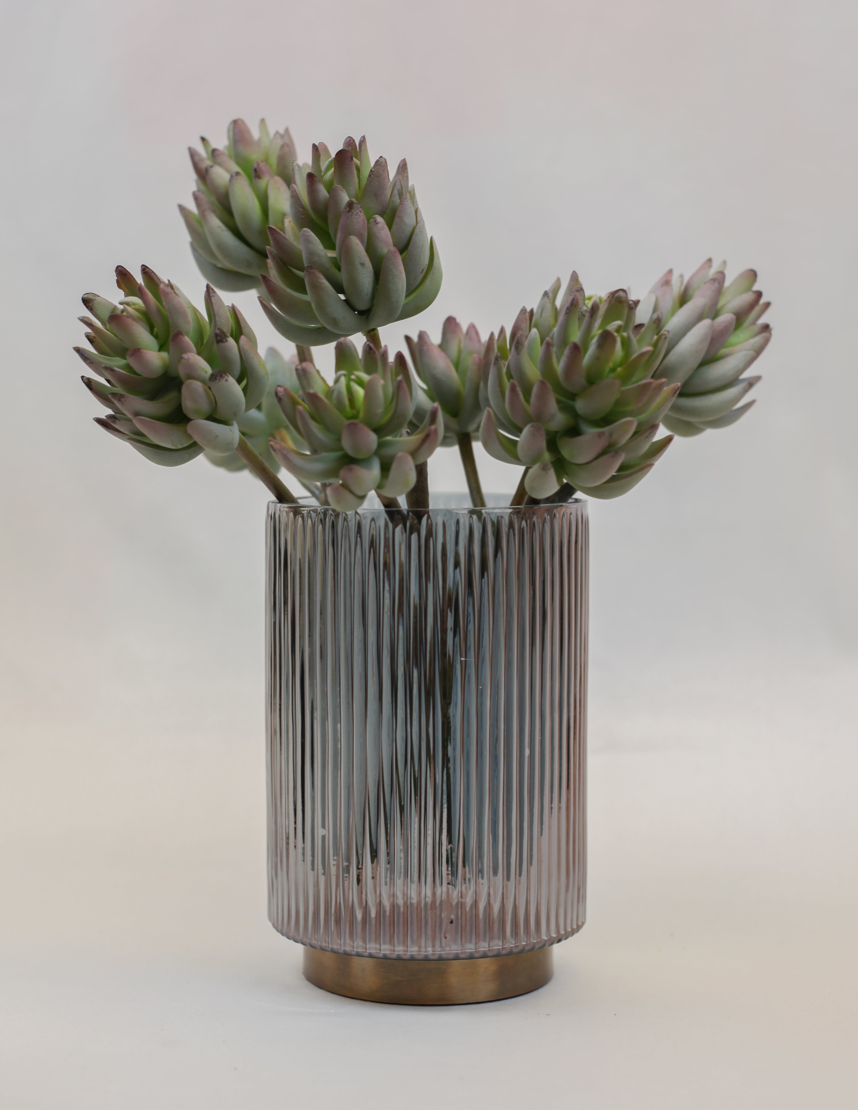 Ribbed Smoke Glass Vase (8.5")