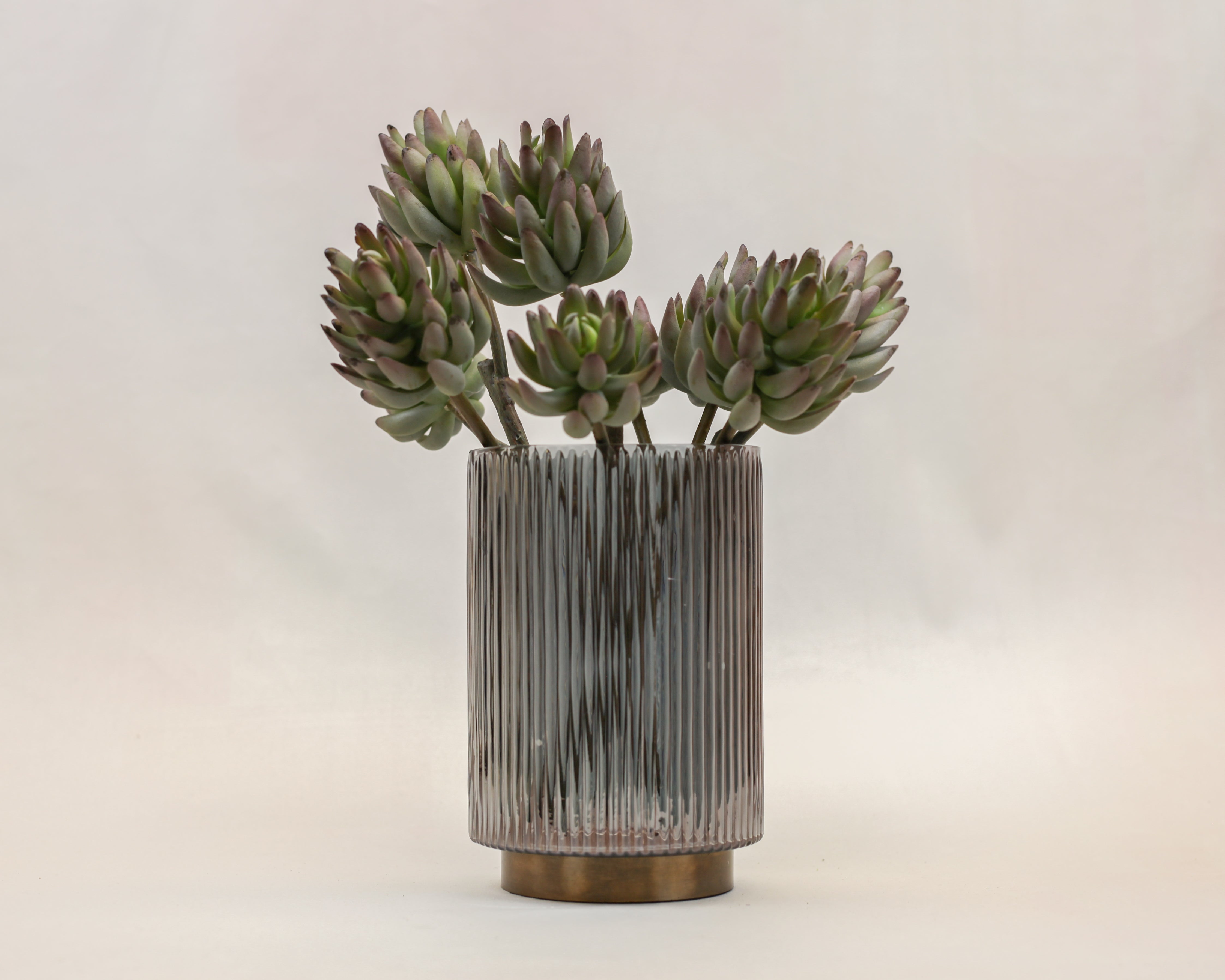 Ribbed Smoke Glass Vase (8.5")