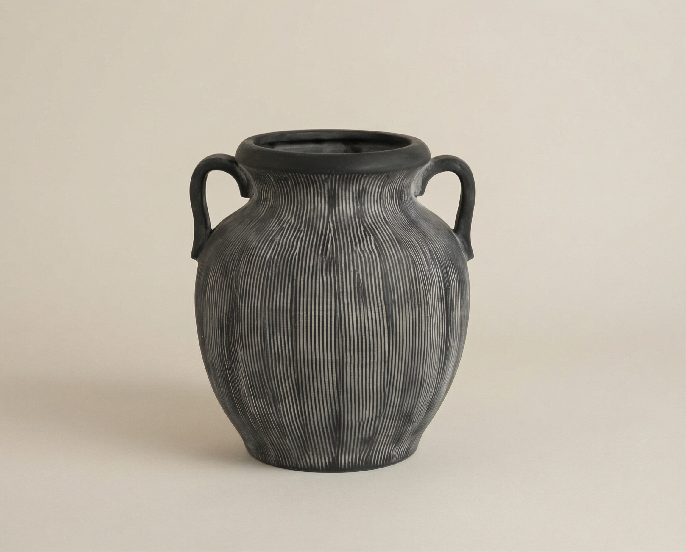Muse Black Ribbed Ceramic Vase (10")