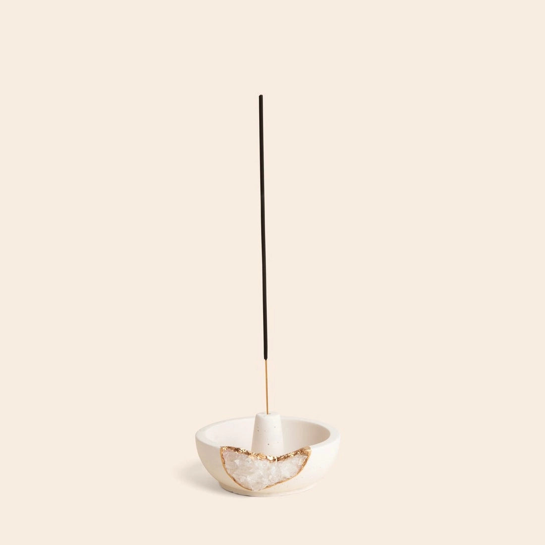 Natural Quartz Geode Incense Holder, White & Gold, Crystal
