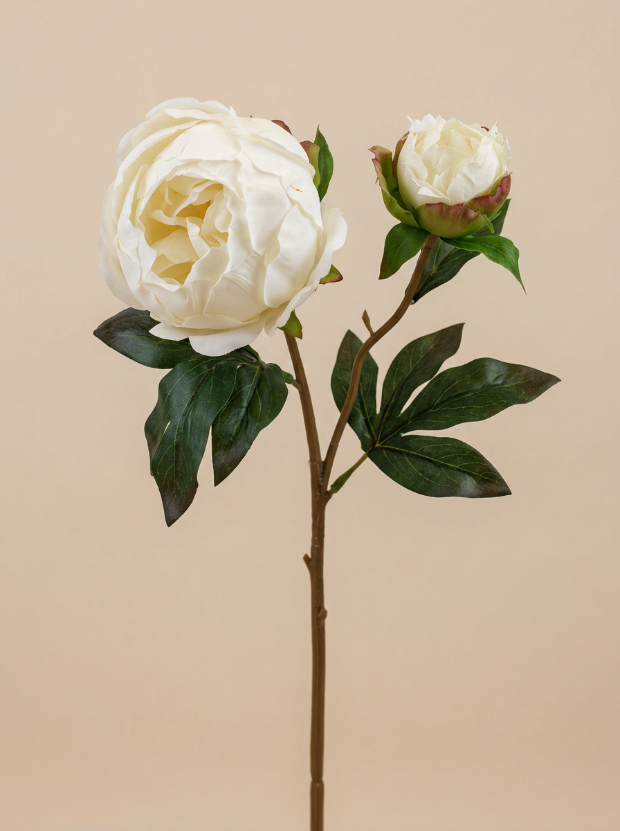 Real Touch Peony & Bud- White 23"